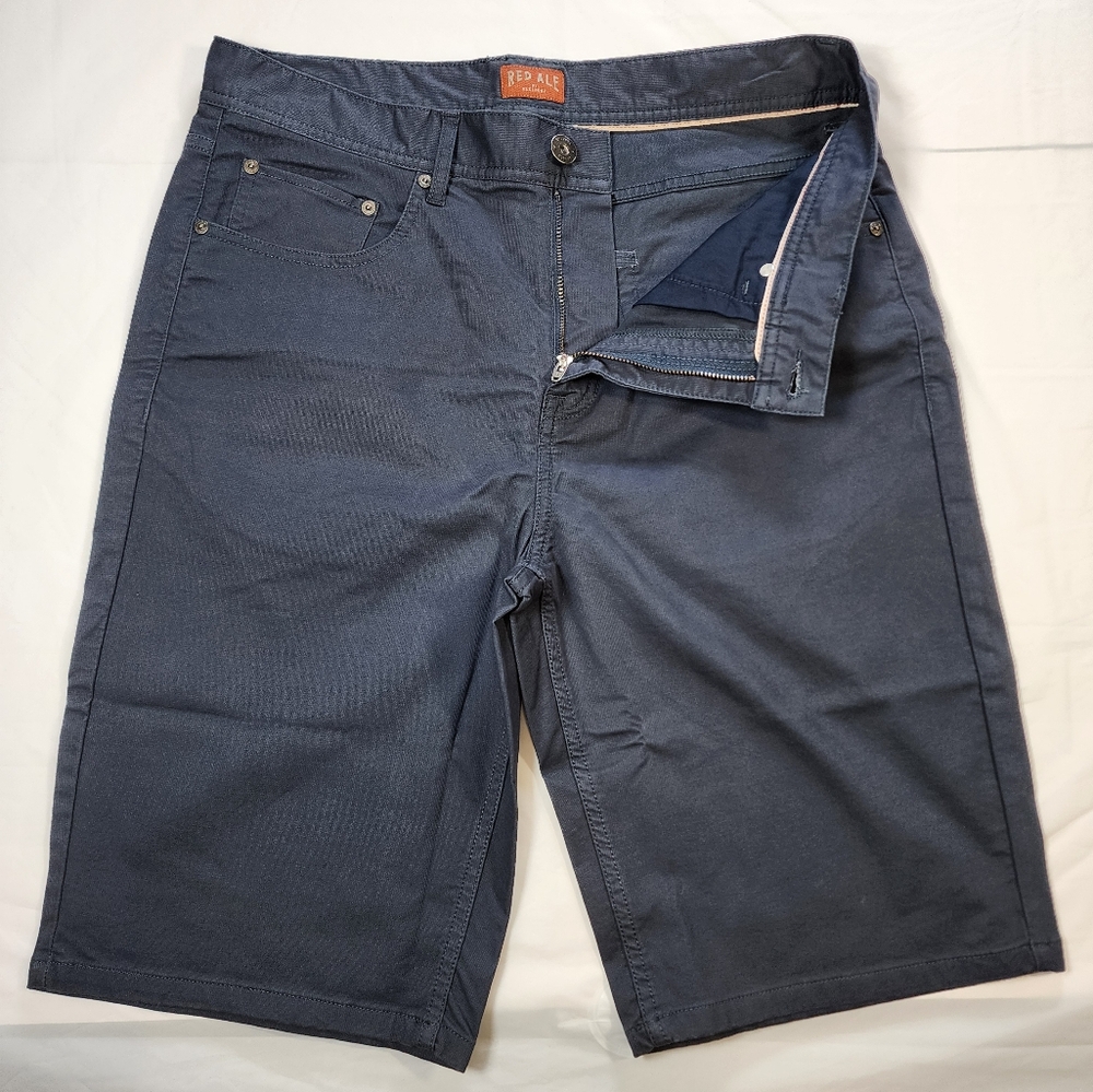 Red Ale Micro Corduroy Chino Shorts Navy Flat Front Casual Mens Size 31x11 - Picture 2 of 10